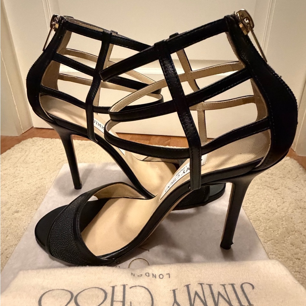 Jimmy Choo Black Multi-Strap Stiletto Sandals